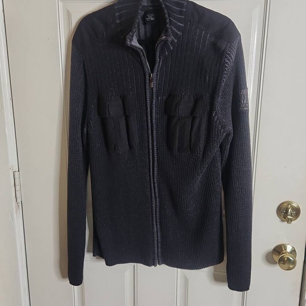 Calvin Klein charcoal gray zip up cardigan sweater men's XL